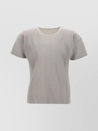 Homme Pliss&eacute; Issey Miyake ribbed texture round neck short sleeves