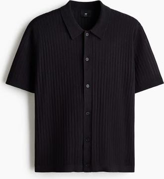 H&M Regular Fit Rib-knit Shirt in Dark Blue at Nordstrom, Size Xx-Large