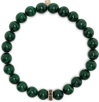 Sydney Evan 14K Yellow Gold Eternity Malachite And Diamond Bracelet - Mens - Malachite/Black Diamond/14kt Yellow Gold