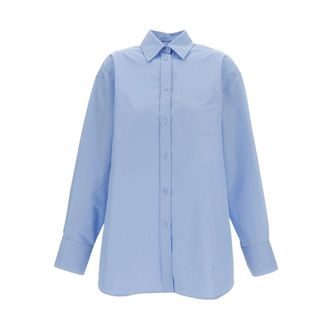 Sportmax Sportmax, Shirts, female, Blue, Size: 2XS Long Cotton-Blend Shirt