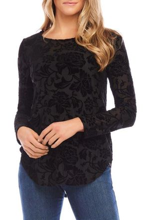 Karen Kane Floral Velvet Burnout Shirttail Top in Blk at Nordstrom, Size Small