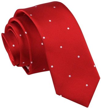 DQT Woven Pin Dot Patterned Dotted Casual Skinny Neck Tie for Men - Dark Red