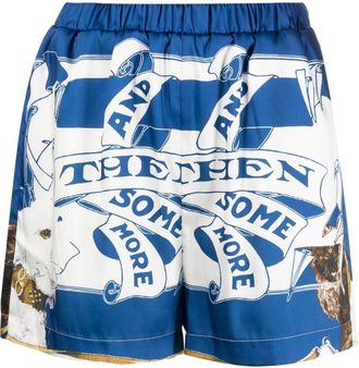 Msgm graphic-print satin mini shorts - women - Polyester - 40 - Blue
