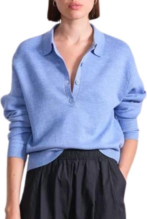 Apiece Apart Kari Knit Polo In Heathered Sky