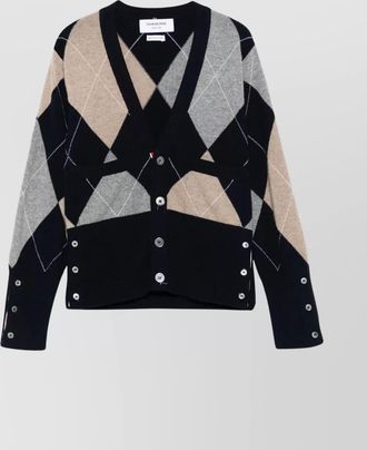 Thom Browne argyle v-neck cashmere cardigan
