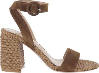 Gianvito Rossi Su&egrave;de en Raffia Sandalen - Dames - Sandalen met hakken - Bruin - 37 EU - Su&egrave;de - Schoenen