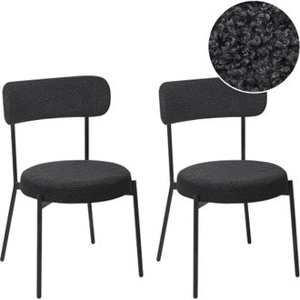 Beliani Beliani - Set of 2 Dining Room Chairs Boucle Steel Black Legs Armless Dining Room Seating Black Allison