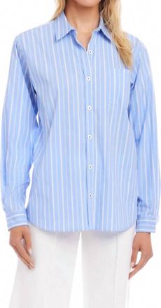 Karen Kane Long Sleeve Stripe Button-Up Shirt In Blue