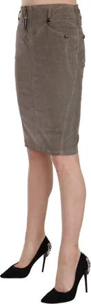 Just Cavalli Gray Corduroy Pencil Straight A-Line Womens Skirt