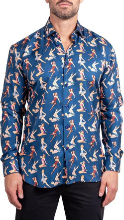 Maceoo Fibonacci Ascension 0220 Pin-Up Print Contemporary Fit Button-Up Shirt in Blue at Nordstrom, Size 5