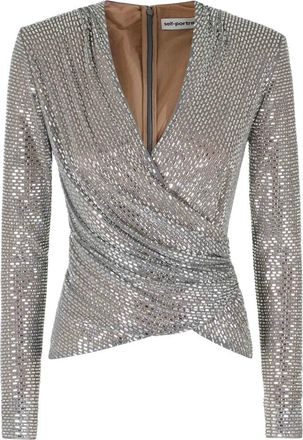 Self Portrait Tops, Dames, Grijs, XS, Rhinestone Top