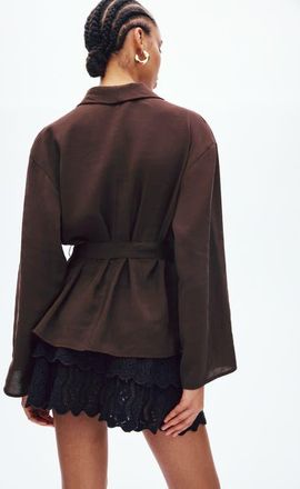 H&M Oversized Tie-belt Blazer in Dark Brown at Nordstrom, Size X-Small/small