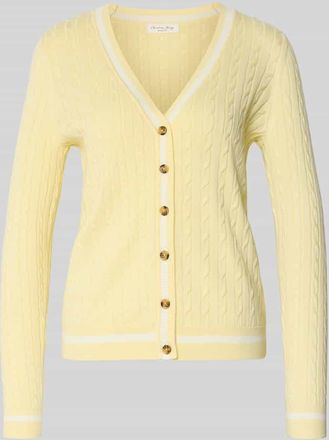 Christian Berg Strickjacke mit V-Ausschnitt in Hellgelb, Gr&ouml;&szlig;e XXL