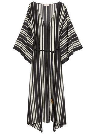 Tory Burch Striped Belted Cotton-blend Kaftan Dress - Black - S (UK8-10 / S)