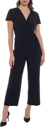 Tash And Sophie Flutter Sleeve Ity Faux Wrap Jumpsuit in Black at Nordstrom Rack, Size Medium
