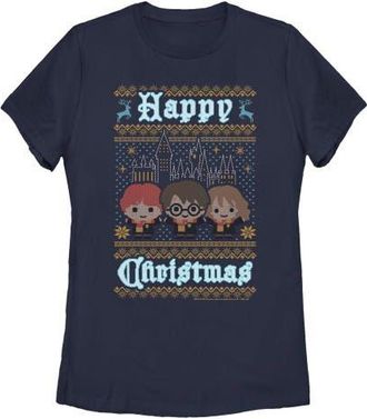 Harry Potter Womens Harry Potter Main Trio Ugly Sweater Graphic T-Shirt in Navy Blue at Nordstrom, Size Medium