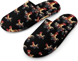 Generic Rooster Drive A Racing Car Mens Cotton Slippers Memory Foam Comfort House Shoes Winter Indoor Slipper for Hotel Casa Spa