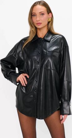 Show me your Mumu Lincoln Shirt Jacket In Black Faux Leather