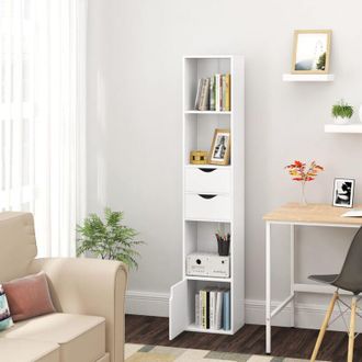 Woltu Woltu - Estanter&iacute;a Para Libros De Pie Librer&iacute;a Vertical Con 3 Compartimentos Abiertos 2 Cajones Y 1 Armario Libreria Blanca De Almacenaje Para Oficina