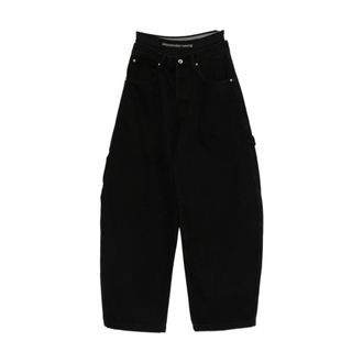 Alexander Wang Jeans, Dames, Zwart, W24, Katoen, Pre-Styled Mid-Rise Jean Oversized