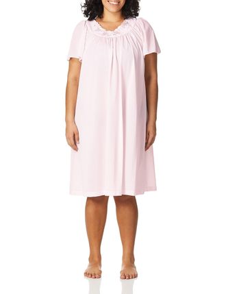 Shadowline Womens Plus-Size Petals 40 Inch Short Flutter Sleeve Waltz Gown, Pink, Medium