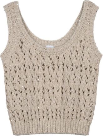 Eleventy Beige Alpaca-Blend Openwork Top