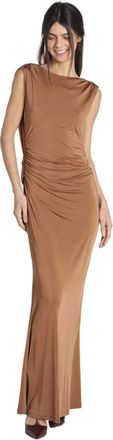 Access Fashion Lange Jersey Jurk met Halsuitsnijding Achterkant - Dames - Maxi kleedjes - Bruin - XS - Polyester - Kleedjes