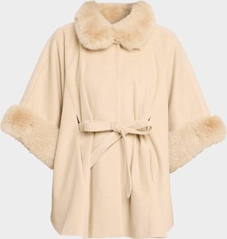 Sofiacashmere Cashmere Shawl W/ Faux Fur Trim