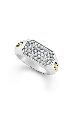 Lagos Anthem Pavé Diamond Signet Ring in Silver at Nordstrom, Size 11