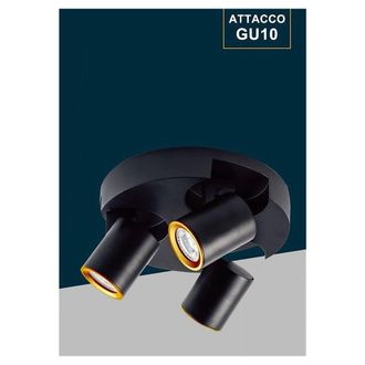 Trade Shop Trade Shop Traesio - Trade Shop - Plafoniera 3 Diffusori Orientabile Soffitto Parete Tonda Gu10 Bianco Nero Th8804 - Negro