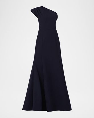 Shoshanna Carley Stretch-Crepe One-Shoulder A-Line Gown