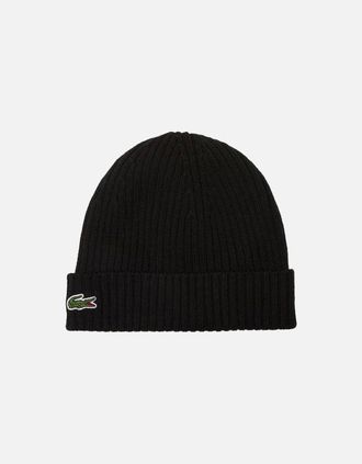Lacoste Mens Lacoste Rib-Knit Brushed Wool Beanie Black - Size: ONE size