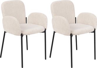 Beliani Beliani - Conjunto De 2 Sillas De Comedor Retro Vintage Tejido Tapizado De Poli&eacute;ster Con Reposabrazos Beige Albee