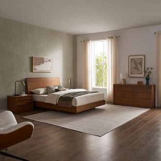 Castlery Wooden Queen Size Bed with 2 Nightstands & 6-Drawer Dresser Set | Joseph by Castlery - Modern Walnut Tone, Brown Finish