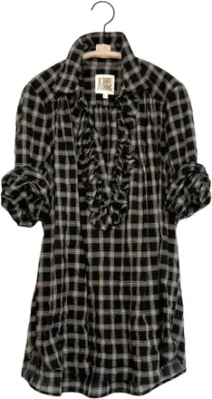 A Shirt Thing Womens Celine Ruffled Front Blouse In Black Plaid