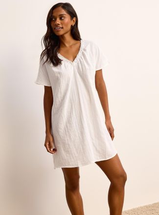 Miiyu Womens Loose-fitting V-collar cotton-gauze nightgown