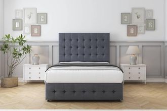 Comfort Beds Florence Plush Divan Set No Drawers-54 Headboard-Footboard in Dark Grey | Size: Super King