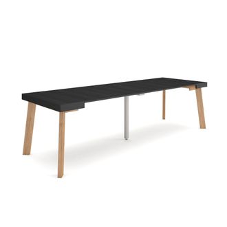 Skraut Home Mesa Consola Extensible, Mesa Comedor Plegable, 260, Para 12 Comensales, Patas De Madera, Estilo Moderno, Negro - Skraut Home