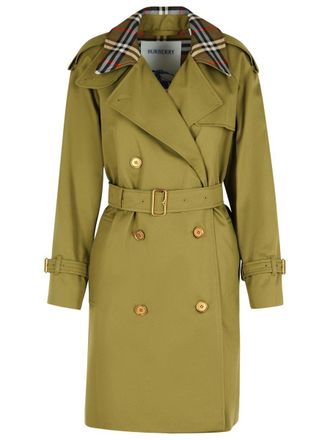 Burberry Short Green Cotton Castleford Trench Coat