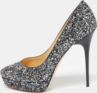 Jimmy Choo London Silver/black Glitter Cosmic Platform Pumps
