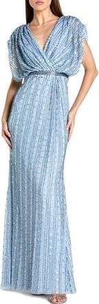 Mac Duggal Embellished Blouson V Neck Column Gown Dress in Periwinkle at Nordstrom, Size 14