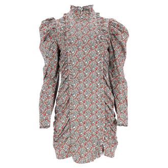 Ganni Ganni Floral-Print Ruched Mini Dress in Multicolor Cotton