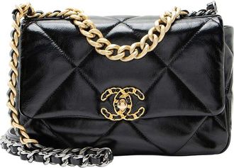 Chanel Black Calfskin Shiny Crumpled 19 Medium Flap Shoulder Bag (Authentic Pre-Loved)