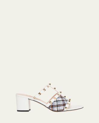 Valentino Garavani 60mm Rockstud Leather Block-Heel Mules