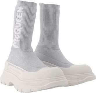 Alexander McQueen Womens Tread Slick Sneakers Silver And White Fabric Others Shoes