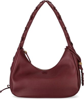 Ganni Bordeaux Korsetstijl Hobo Tas - Dames - Schoudertassen - Rood - ONE Size - Katoen - Tassen