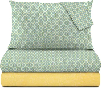 KASANOVA Completo letto matrimoniale verde giallo cotone Lucky