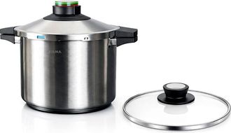 elma Olla A Presi&oacute;n Pr&ecirc;st 8 L, Acero Inoxidable 18/10, Incluye Tapa De Cristal, &Oslash;24 Cm