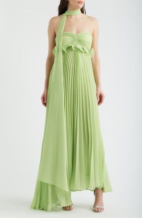 Delfi Diana Strapless Chiffon Dress in Lime at Nordstrom, Size X-Large