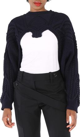 Burberry Ladies Ink Blue Cable Knit Open-Front Jumper, Size XX-Small